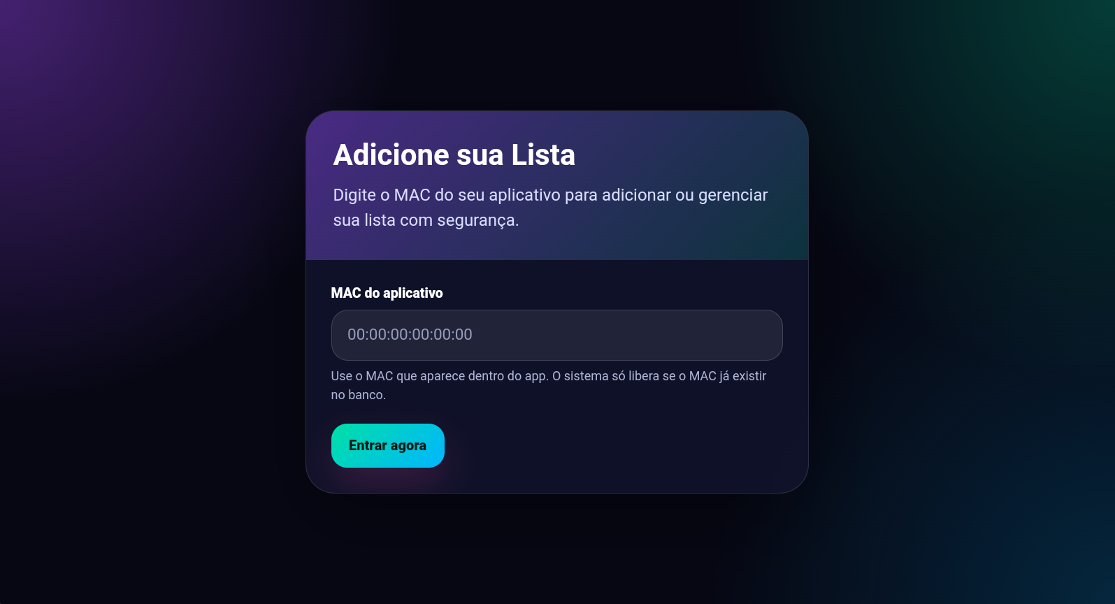 Adicionar cliente - MAC Vu Player Pro